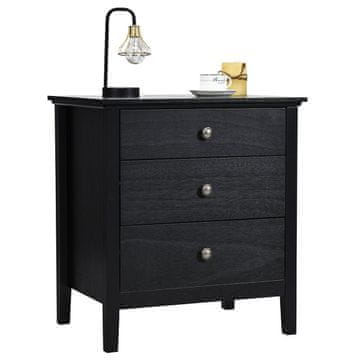 Northix Bočni stolić s 3 ladice, crni, MDF, dimenzije 60x45x66 cm