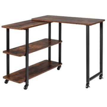 Northix L-oblikovani bočni stolić s kotačima 2 police rustikalno smeđa boja rotirajući 360°