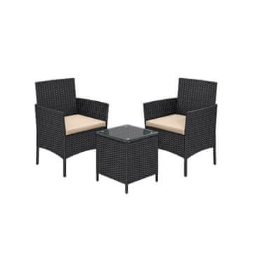 Songmics Set vrtnih garnitura za sjedenje s stolom i 2 stolice 565x545x815 cm crne boje