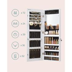 Songmics Zidni ormar za nakit s ogledalom i LED osvjetljenjem 375x97x108 cm bijeli