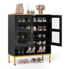 Northix Crni drveni ormarić za cipele s podesivim policama i mrežastim vratima