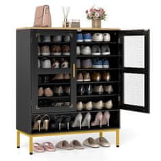 Northix Crni drveni ormarić za cipele s podesivim policama i mrežastim vratima