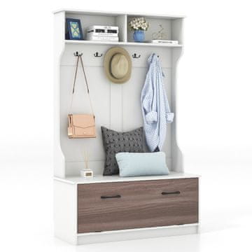 Northix Vješalica za kapute s klupom i 5 dvostrukih kuka, bijela, 100 x 40 x 160 cm