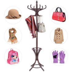 Northix Vješalica za kapute s držačem za kišobrane – 12 kuka, smeđa, ekološki drvo