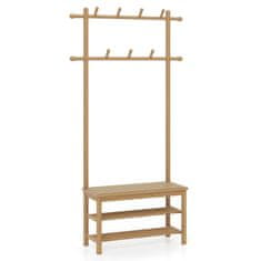 Northix Vješalica za kapute z bambusom 2 šipki 13 kuk in klupo za čevlje 71x30x169cm