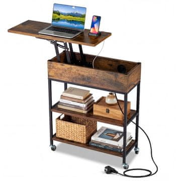 Northix Bočni stolić s podizanjem na gornju ploču punjač i prostor za pohranu 60x24x67,5 cm