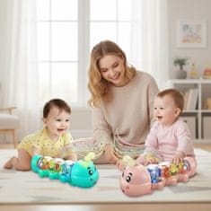 JOJOY® Interaktivna glazbena gusjenica za puzanje, igračka sa svjetlima i zvukom, baterije AA | CATERLY Ružičasta