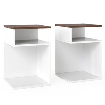Northix S-oblikovani bočni stolić s 2 otvorene police, bijela/orah, 33x33 cm