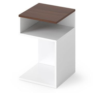 Northix S-oblikovani bočni stolić s 2 otvorene police, bijela/orah, konstruirano drvo