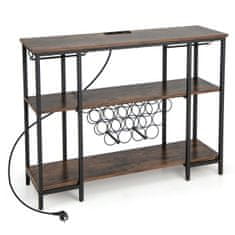 Northix Industrijski stalak za vino s policama, držačem za čaše i utičnicama, smeđi, 113 × 35 × 85 cm
