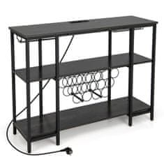 Northix Industrijski stalak za vino s policama, držačem za čaše i utičnicama, sivi, 113 × 35 × 85 cm