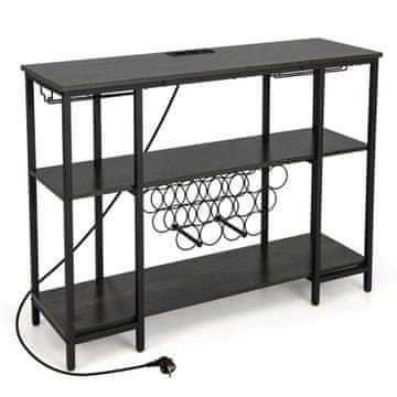 Northix Industrijski stalak za vino s policama, držačem za čaše i utičnicama, sivi, 113 × 35 × 85 cm