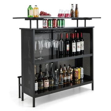 Northix Kuhinjski barski stol s 2 stalka za vino i 6 držača za čaše, podesive noge, crni, 120 × 50 × 106,5 cm