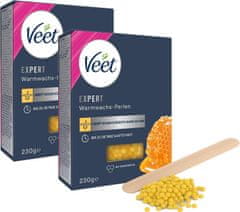 slomart Veet Expert Topli vosak u perlama - vosak u perlama s pčelinjim voskom za uklanjanje dlačica s električnim grijačima voska i vodenom kupelji - 230 g (pakiranje 2) vosak u perlama s drvenim lopaticama