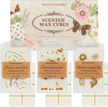 slomart SCENTORINI mirisni vosak za aroma lampu 3x (sandalovina, mediteranska smokva, borova iglica) - sojin vosak sa suhim cvijećem