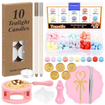 slomart Tanstic komplet za žigosanje s pečatom iz voska, vključuje 10 barv, žige, grelec, žlico, sveče, pisala, podlogo.