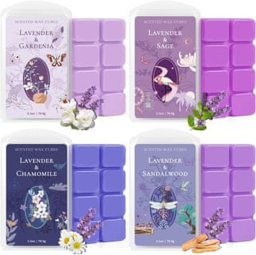 slomart SCENTORINI mirisni vosak za aroma lampu, lavanda, sojin vosak za grijač svijeća, 4 x 70.9g, sandalovina, kadulja, kamilica, jasmin