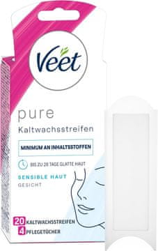 slomart Veet PURE hladni voskasti trakice - Za osjetljivu kožu - Za lice - Do 28 dana glatke kože - 10 dvostrukih trakica = 20 jednostrukih trakica