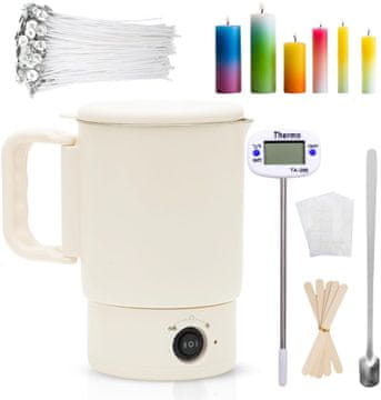 slomart Topilnik voska za izradu svijeća, električni lonac za topljenje voska, komplet za izradu svijeća s termometrom, fitiljima, naljepnicama za fitilje, držačima za fitilje i miješalicom.
