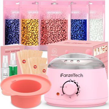 slomart Komplet za depilaciju kod kuće: Topli vosak - grijač sa silikonskom posudom, 5 voskova za lice, intimne dijelove, tijelo, set za žene i muškarce.
