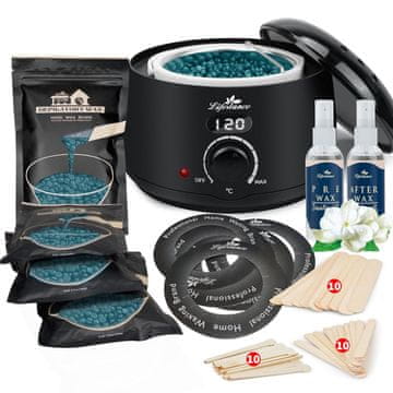slomart Lifestance Set za depilaciju Professionell, grijač voska, 400g voska, 20 štapića, 10 za obrve, losion prije i poslije, 5 prstenova.