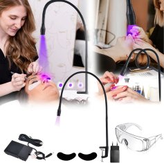 slomart UV lampa za trepavice 10W (395-400 nm) s labudjim vratom, podesivim snopom, nožnom pedalom, zaštitnim naočalama i naljepnicama