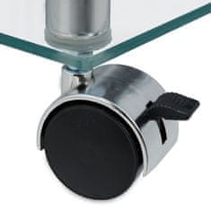 Northix Bočni stol s kotačima, kvadratni dizajn, staklena površina, kromirani detalji