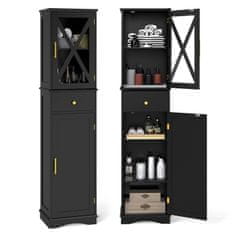 Northix Visoki kupaonski ormarić 40x30x168 cm masivno drvo crni s ladicom