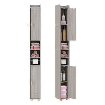 Northix Visoki kupaonski ormarić 20x20x179 cm MDF sivi s držačem papira