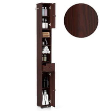 Northix Uski kupaonski ormarić 20x20x180 cm MDF tamnosmeđi s ladicom