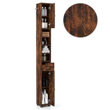 Northix Uski kupaonski ormarić 20x20x180 cm MDF smeđi s ladicom