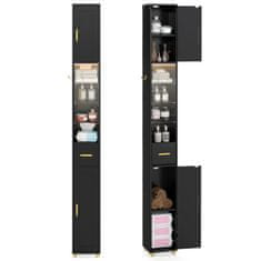 Northix Visoki kupaonski ormarić 20x20x181 cm MDF crni s rasvjetom i staklenim policama