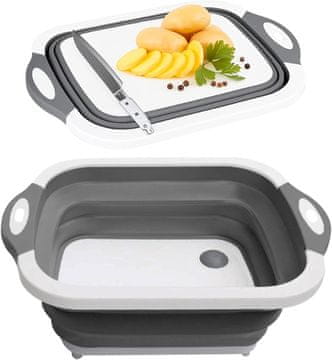 Netscroll Sklopivo kuhinjsko cjedilo 3 u 1 s daskom za rezanje i posudom 40 x 30 cm, višenamjensko kuhinjsko cjedilo