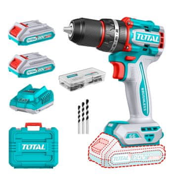Total One-Stop Tools Kompaktna bezčetkična akumulatorska bušilica 2000prm/66Nm/P20S/ INDUSTRIAL (SET Baterija 2x2Ah, Punjač, Kovčeg) (TIDLI20668E)