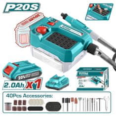 Total One-Stop Tools Akumulatorski modelarska brusilica 20V/33000rpm/P20S (SET Baterija 1x2Ah, Punjač) (TMGLI20011)