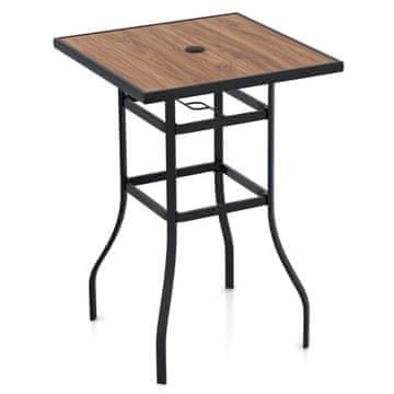 Northix Kvadratni vrtni stol s otvorom za suncobran i pločom u drvenom izgledu, metalni okvir