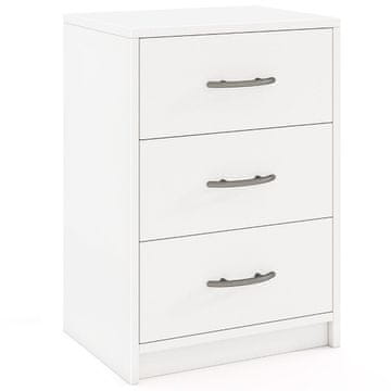Northix Noćni ormarić s 3 ladice, bijeli, 38,5 x 28 x 54 cm, drvena konstrukcija, protuklizne nožice
