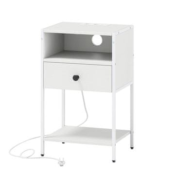 Northix Noćni ormarić s punjačem - bijeli, kompaktni, industrijski stil, 39,4 x 31,8 x 64,8 cm