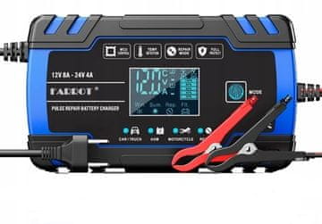 Farrot Automatski punjač akumulatora 12V 8A / 24V 4A pametni punjač baterije LCD za auto, motor, ATV i brod – smart charger