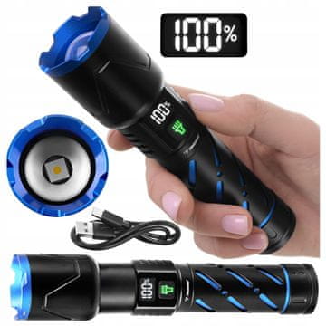 Malatec Aluminijska LED taktička svjetiljka s baterijom 5000mAh 800lm ZOOM LCD USB