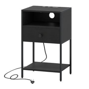 Northix Noćni ormarić s punjačem, crni, USB i Type-C priključci, dimenzije 39,4x31,8x64,8 cm
