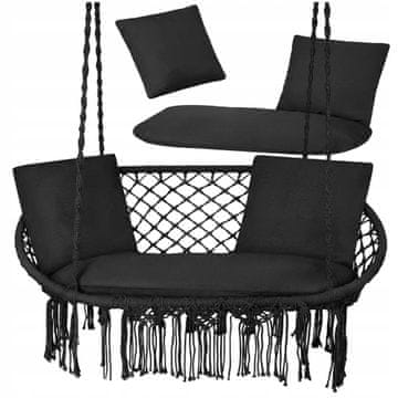 Malatec Viseća dvostruka vrtna ljuljačka s jastucima crna