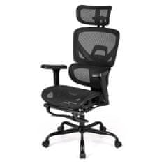 Northix Ergonomska mrežasta uredska stolica s osloncem za noge, crna, 3D nasloni za ruke