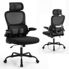 Northix Ergonomska uredska stolica s lumbalnom potporom, crna, podesivi naslon za glavu