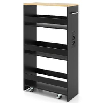 Northix Tanka kolica za pohranu 20cm 4 razine crna s USB punjačem