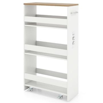 Northix Tanka kolica za pohranu 20 cm 4 etaže MDF metal bijela prirodna