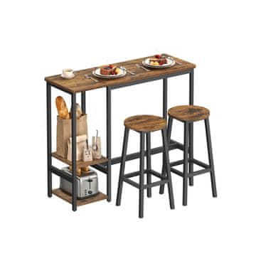 Songmics Set barskog stola s 2 barske stolice 40x110x90 cm smeđa