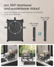 Songmics Oslon za sušenje posuđa 31x42x185 cm Sivi