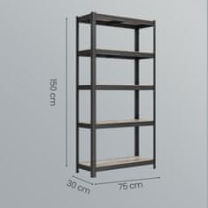 Songmics Čvrsta polica 30x75x150 cm srebrna