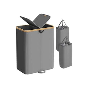 Songmics Košara za rublje 2 pregrade 52x38.5x75 cm Siva Bež